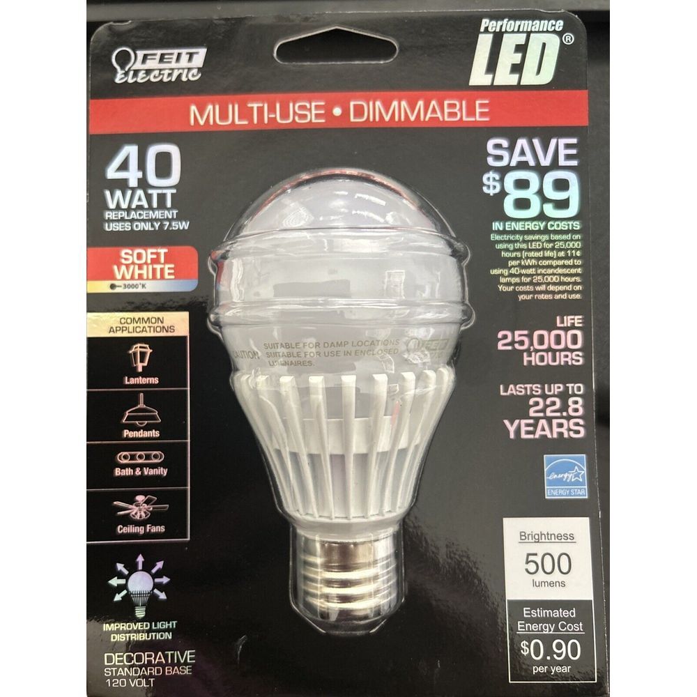 Feit Electric  -‎ LED 40 Watt Dimmable Soft White. 500 Lumens